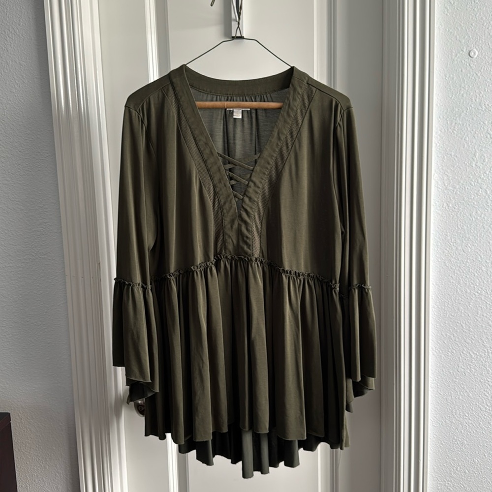 Charming Charlie Olive Green Blouse, size L